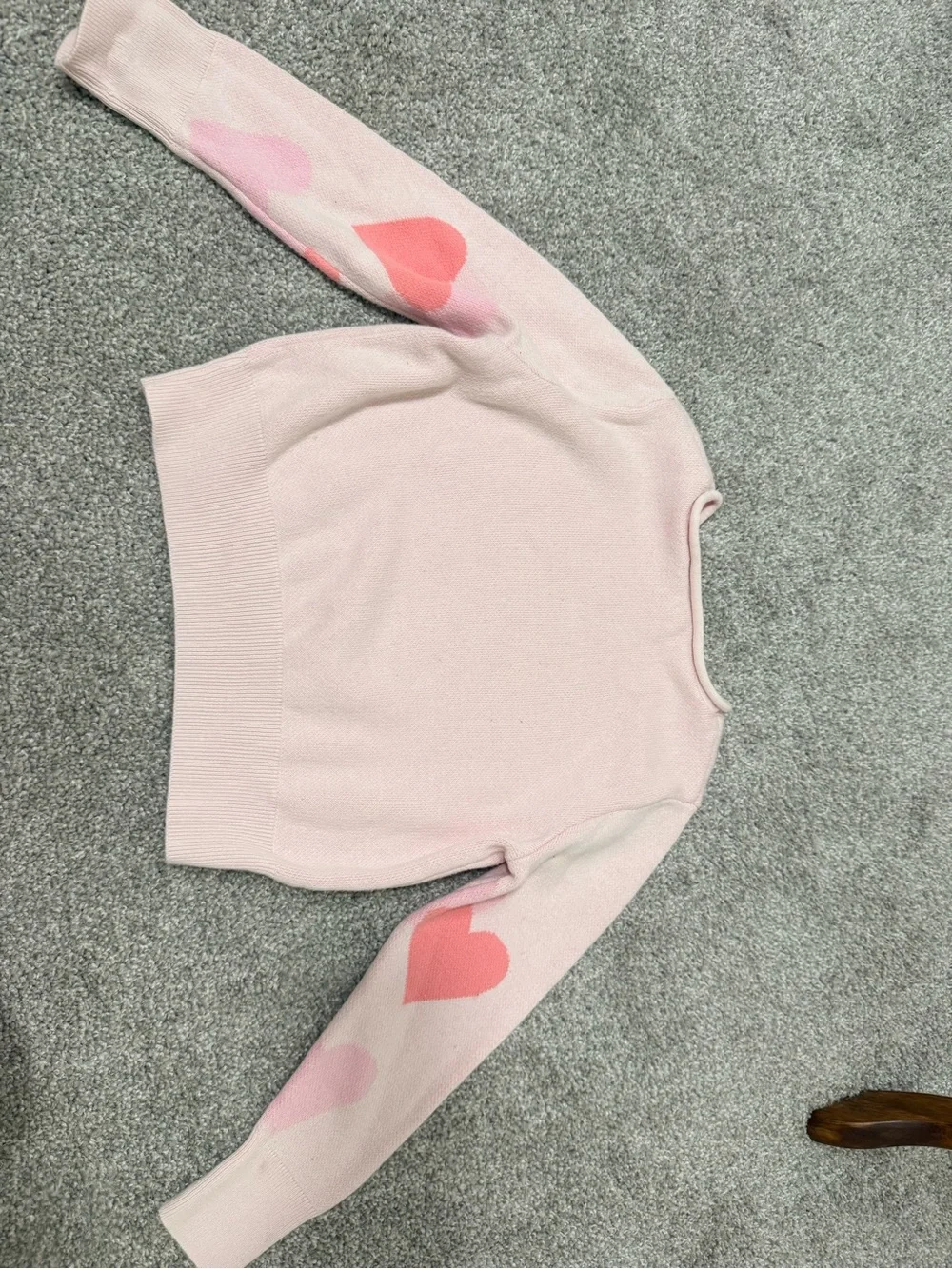 GAP Light Pink Sweater with Coral & Blush Hearts